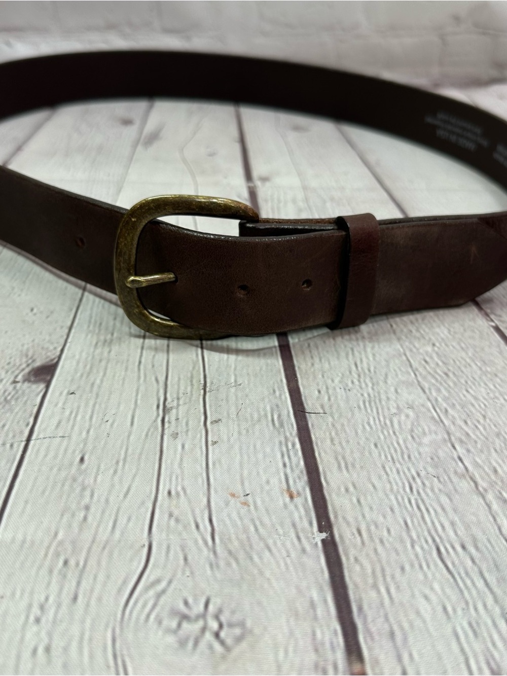 Justin Boots Dark Brown Leather Belt with Brass-Tone Buckle